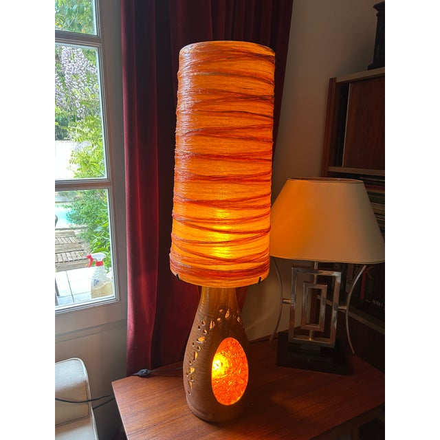 Ceramic Resin Shade Terracotta Double-Lighting Lamp by Accolay, 1960 For Sale - Image 7 of 11