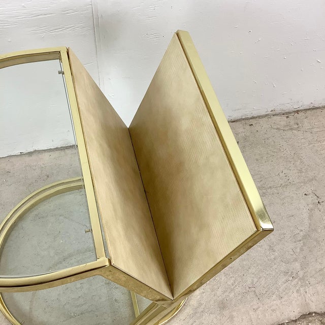 Vintage Hollywood Regency Brass & Glass Magazine Rack Side Table For Sale - Image 10 of 18