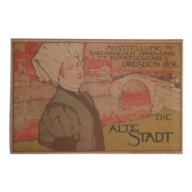 Art Nouveau Exhibition of Saxon Crafts and Arts and Crafts Poster, Dresden, 1896 For Sale