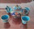 Vintage Cloisonné Enamel Tea Set – Teapot & 4 Cups, Floral Motif, Turquoise Ground For Sale - Image 9 of 9