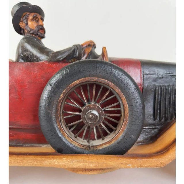 1910s Antique 1913 Model Touring Car and Driver Wooden Hand Painted Sculpture For Sale - Image 5 of 12