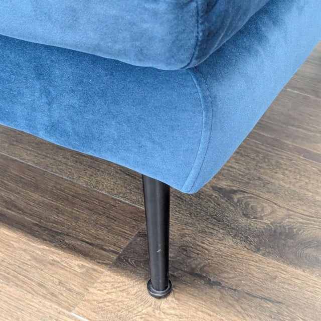 Textile Edloe Finch Park Collection Blue Velvet Lounge Chair With Ottoman For Sale - Image 7 of 8