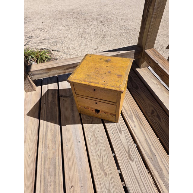 Primitive Yellow Wood Box With Drawers For Sale - Image 11 of 13