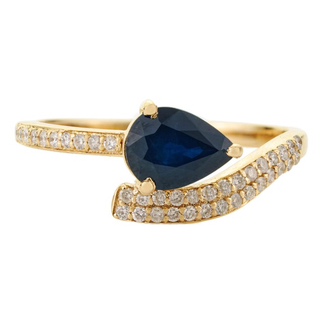 Luxury 1.12ct Blue Sapphire & Diamond Statement Ring Size 6.5 in 14k Gold For Sale