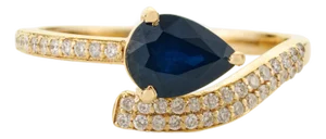 Luxury 1.12ct Blue Sapphire & Diamond Statement Ring Size 6.5 in 14k Gold