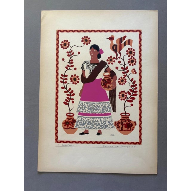 Up for sale is this gorgeous silkscreen print by Carlos Mérida, from Trajes Regionales Mexico, a limited portfolio...