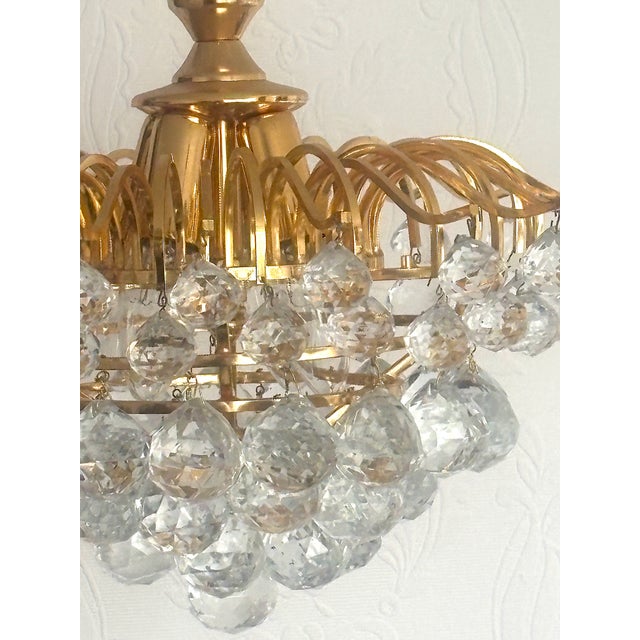 Brass and Crystal Ball 4-Light Chandelier, 1980s For Sale - Image 14 of 15