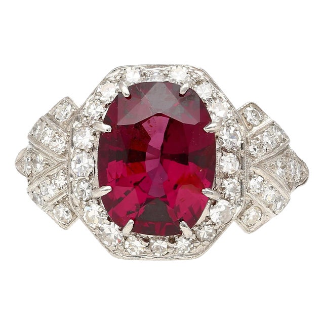 Art Deco GIA Cert. 4.35 Carat No Heat Spinel Vintage Platinum Ring For Sale