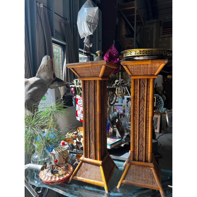 Wood 1970s Pair of Bamboo Plant Stand Pillars For Sale - Image 7 of 12
