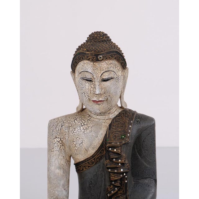 Wood Buddha Figure in Carved Wood, Thailand, 1920 For Sale - Image 7 of 10