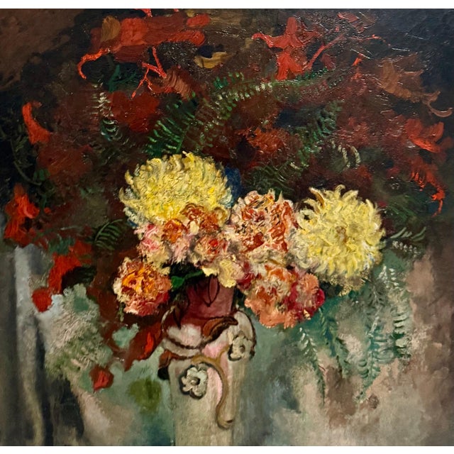 Nicolai Cikovsky, Large Modernist Oil Painting Wild Flowers in Vase WPA Artist Nicolai Cikovsky For Sale - Image 17 of 18