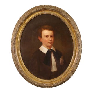 Antique 19c Portrait Oil Painting of a Boy in a Giltwood Frame For Sale