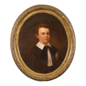 Antique 19c Portrait Oil Painting of a Boy in a Giltwood Frame