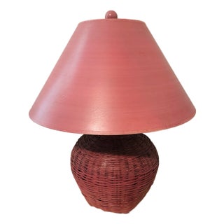 Vintage Palm Beach Pink Rattan Table Lamp, Circa 1970s For Sale