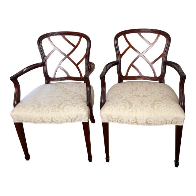 1990s Kindel Federal Style Upholstered Dining Chairs With Arms For Sale