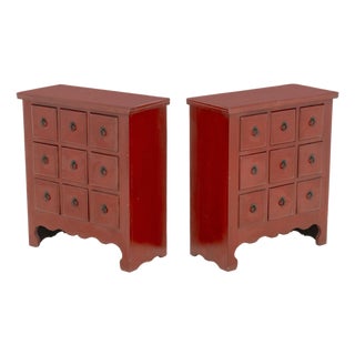 Pair of Chinese Style Red Painted Wood Apothecary Chests For Sale