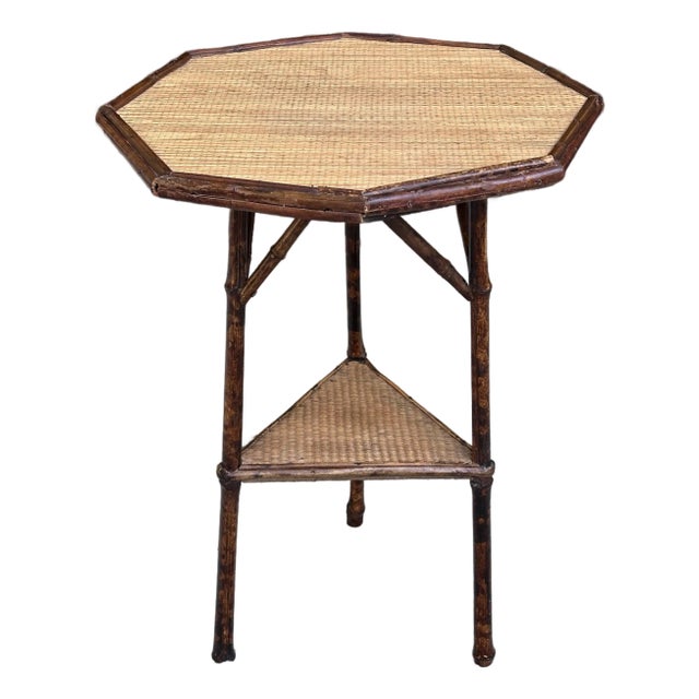 19th Century English Aesthetic Movement Bamboo Side Table, Faux Tortoiseshell Finish For Sale