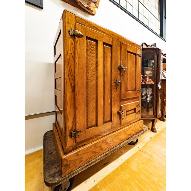 Farmhouse Antique Oak Ice Box For Sale - Image 3 of 16