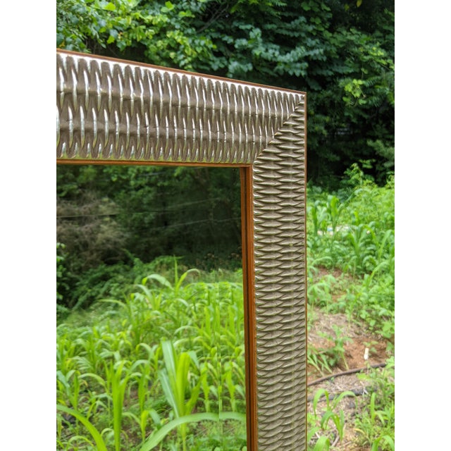 Silver 1990s Art Deco Woven Geometric Silver Wood Framed Beveled Mirror by Majestic For Sale - Image 8 of 10