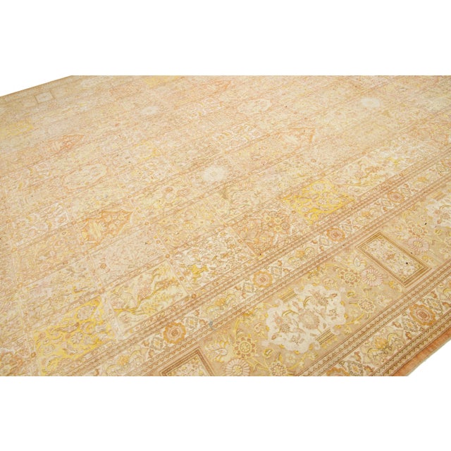 Designed Persian Tabriz Beige Wool Rug Handcrafted From 1910s For Sale In New York - Image 6 of 9