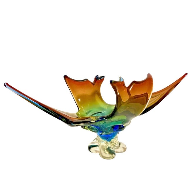 1960s Canadian Lorraine Art Glass 19" Tie Dye Sculptured Console Centerpiece For Sale In Greenville, SC - Image 6 of 8