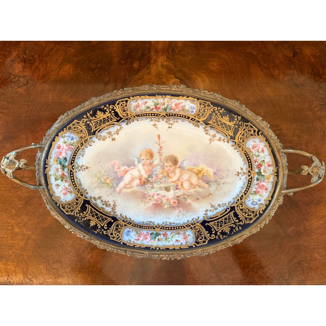 Bronze Antique French Sèvres Style Gilt Bronze Mounted Porcelain Centerpiece, Signed A. Collot, C. 1900 For Sale - Image 8 of 9