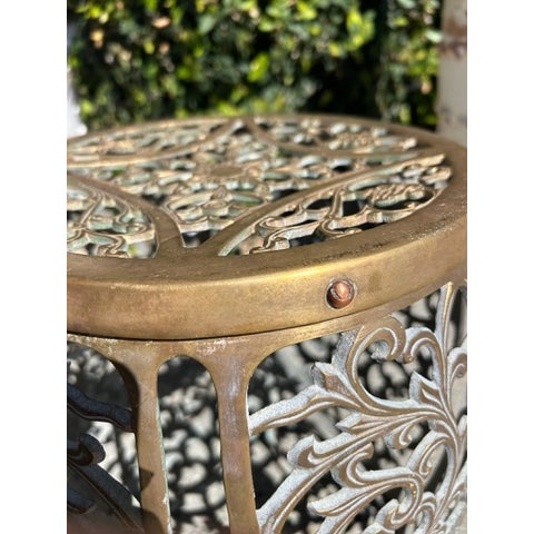Vintage Pierced Brass Stool With Ornate Filigree Design For Sale - Image 12 of 14