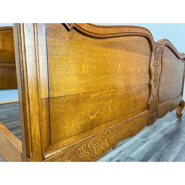 Vintage French Louis XVI Style Oak King Size Bed Frame with Carved Headboard For Sale - Image 12 of 14