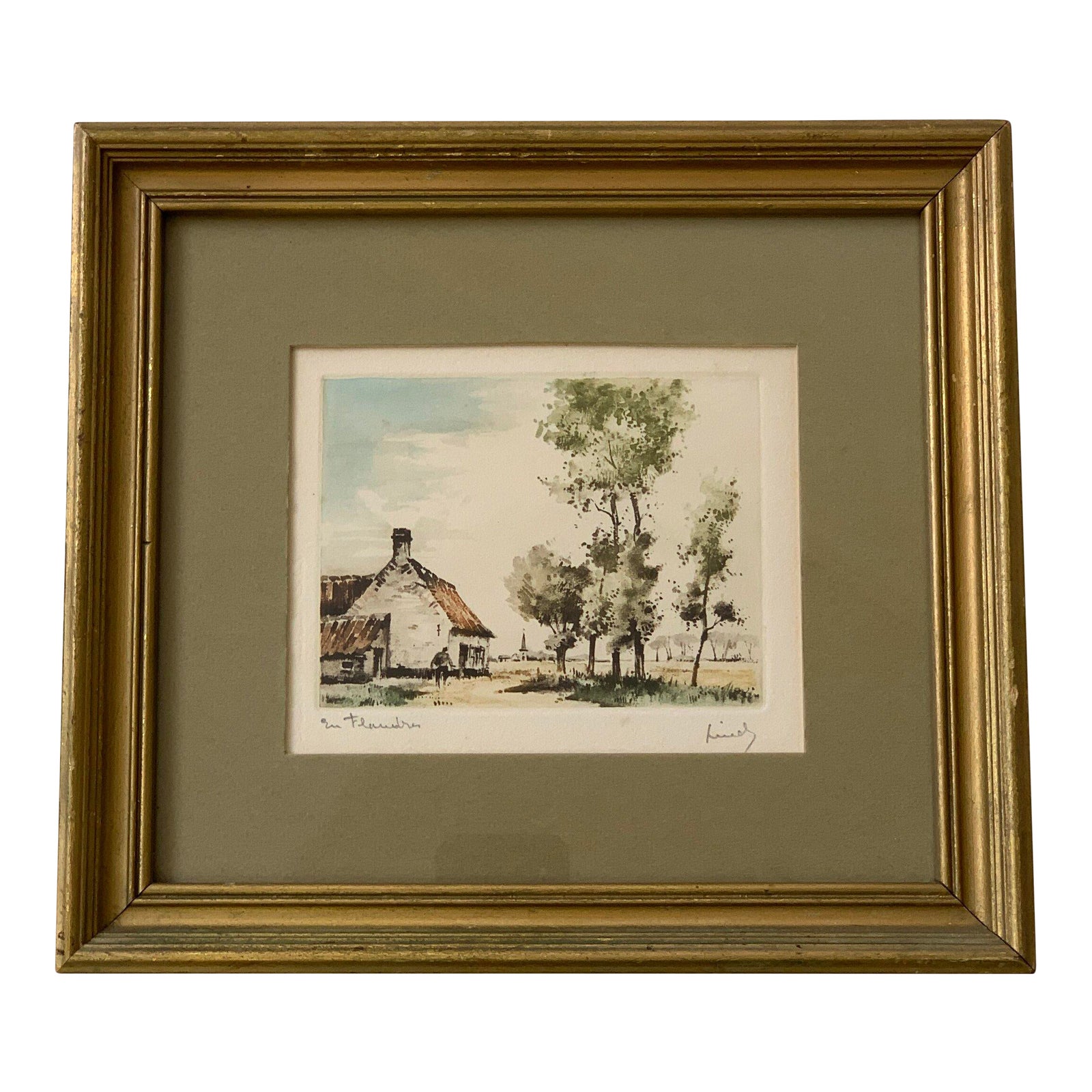 1950s Roger Hebbelinck HandColored Etching, Framed Chairish