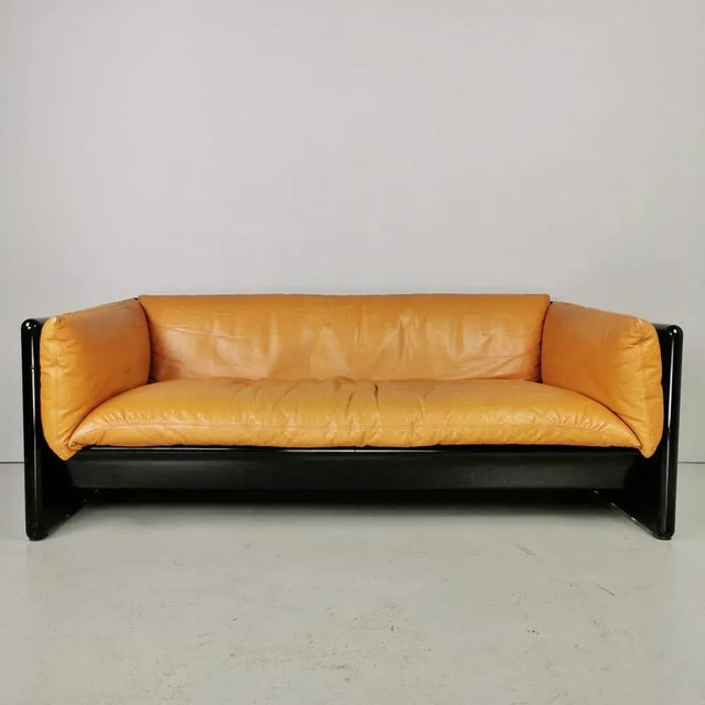 Black Lacquered Structure & Leather 2-Seater Sofa by Dino Gavina for Studio Simon, 1970s For Sale - Image 7 of 7