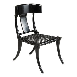 Black Woven Leather Seat and Walnut Chair from Pescetta For Sale