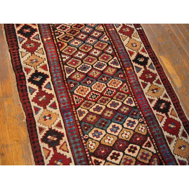 Persian 1900s Multicolor Geometric Antique Nw Persian Rug 3'4" X 8'8" Handknotted Wool Carpet For Sale - Image 3 of 6
