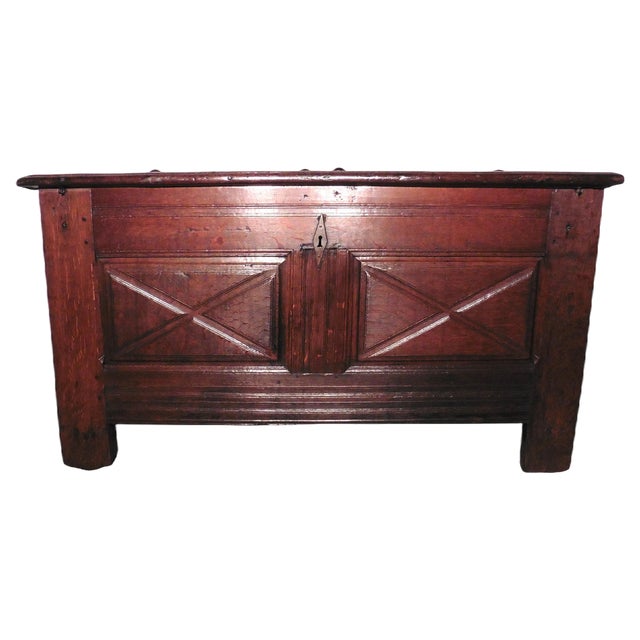 French Panelled Oak Coffer, 1800s For Sale