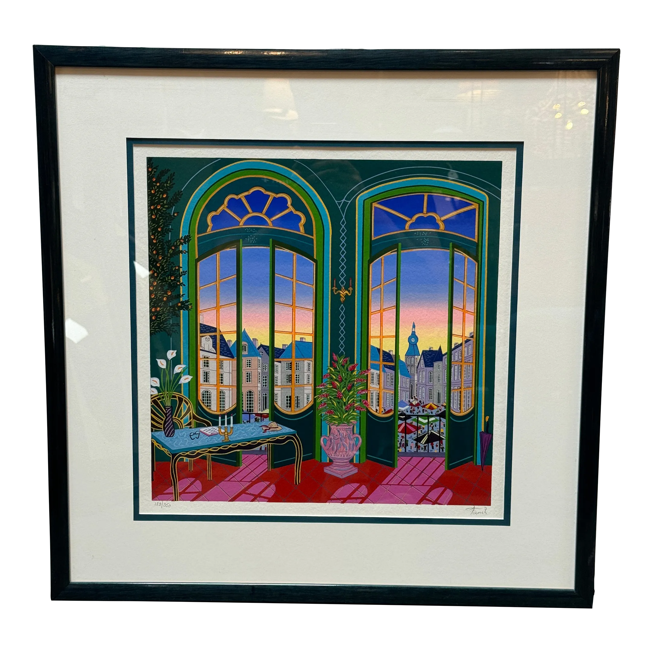 Fanch Ledan "Village Vu Du Chateau" Ltd Edition Serigraph 183/350, Framed - image 0