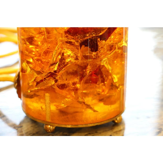 Yellow & Orange Fractal Resin Lamp with Brass Base, 1970s For Sale - Image 6 of 10