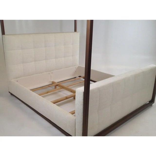 Modern Canopy Bed With Copper Finish and Chenille Fabric- Cal King For Sale In San Diego - Image 6 of 6