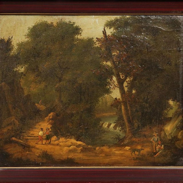 Rustic Landscape with Figures, Oil on Canvas, Framed For Sale - Image 3 of 11