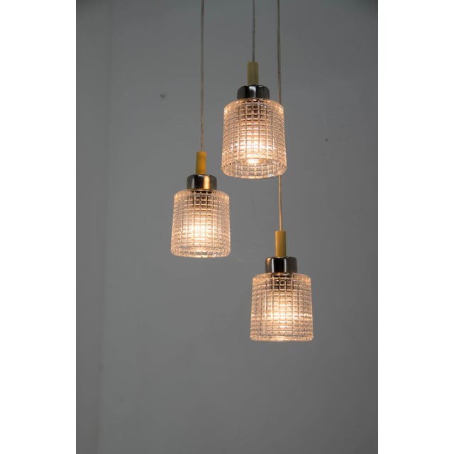 Metal Mid-Century Adjustable Glass Chandelier attributed to Pokrok Zilina, 1970s For Sale - Image 7 of 10