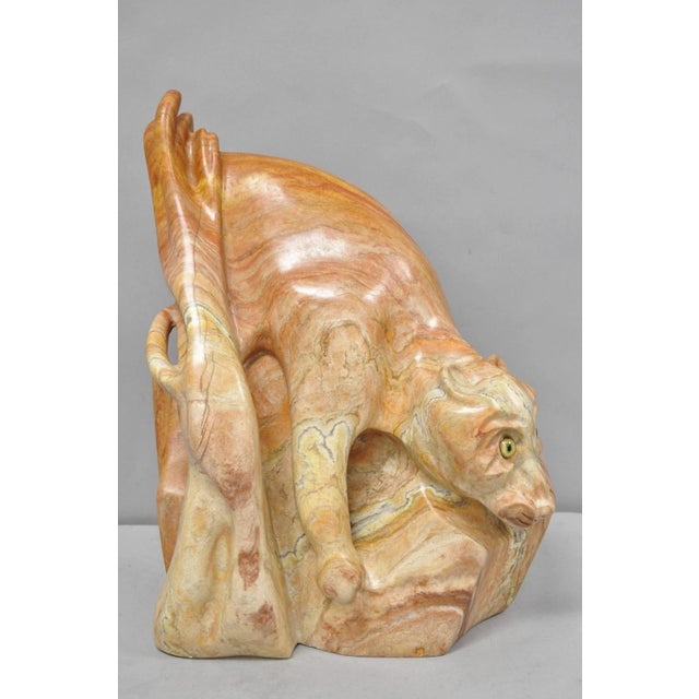 Vintage Seymour Shuren Modern Pink Carved Marble Abstract Panther Cat Sculpture For Sale - Image 4 of 18