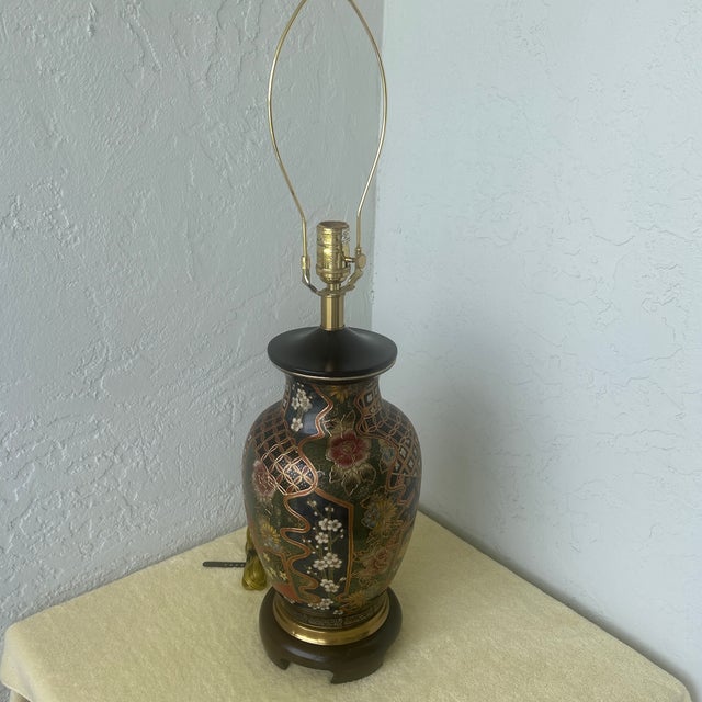 Late 20th Century Vintage Japanese Satsuma Style Porcelain Table Lamp For Sale - Image 5 of 10