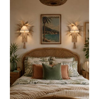Vintage Pair of Palm Tree Leaves Metal Wall Light Sconce For Sale