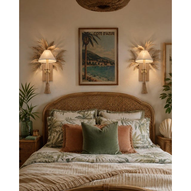 Vintage Pair of Palm Tree Leaves Metal Wall Light Sconce For Sale