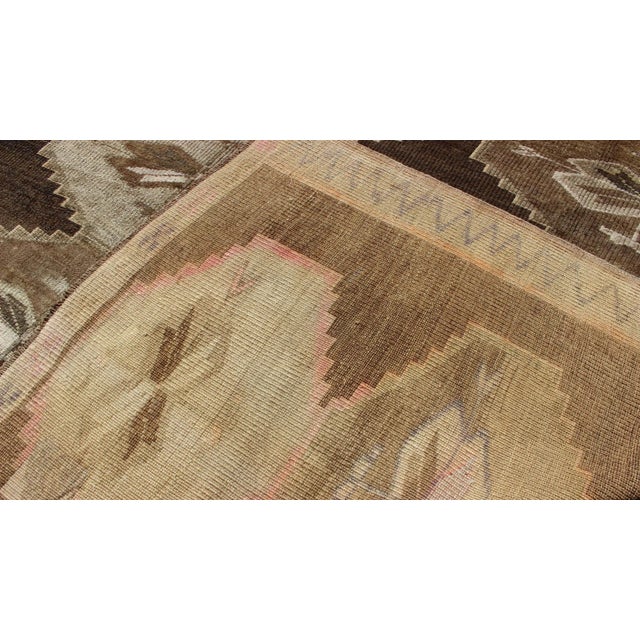 Textile Vintage Turkish Kars Rug With All Over Geometric Design in Chocolate Brown and Earth Tones For Sale - Image 7 of 9