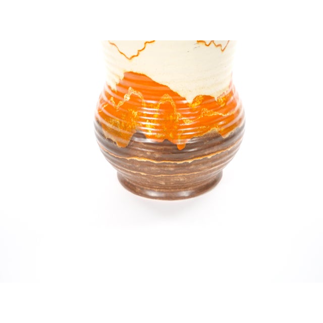 Mid-Century West German Glazed Porcelain Vase, Orange, Eggshell & Brown 10" Tall For Sale - Image 4 of 9