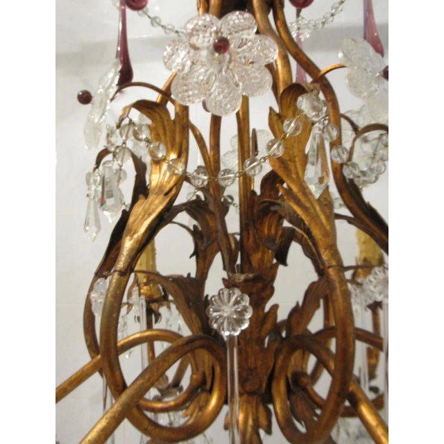 Traditional Mid 20th Century Murano Glass Tole Chandelier For Sale - Image 3 of 8