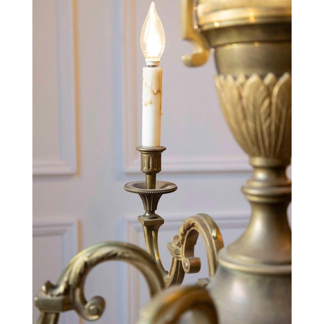 Metal Mid 20th-Century French Bronze Chandelier with Classical Motifs For Sale - Image 7 of 11
