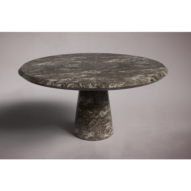 Postmodern Castle Emperador Dark Marble Round Dining Table 60" For Sale - Image 3 of 5