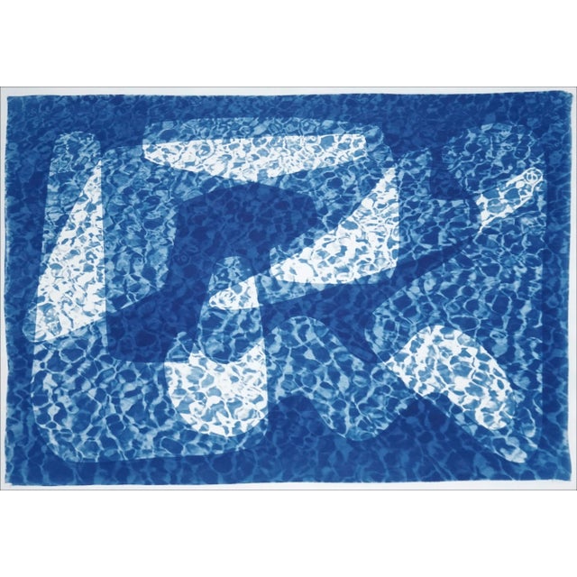 Royal Blue 2021 "Mid-Century Shapes Underwater" Contemporary Handmade Cyanotype on Watercolor Paper For Sale - Image 8 of 9