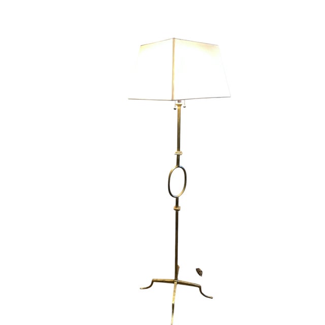 Mid-Century Modern Vintage Iron Floor Lamp Attributed to Gilbert Poillerat by Mattaliano With Gilt Finish For Sale - Image 3 of 4