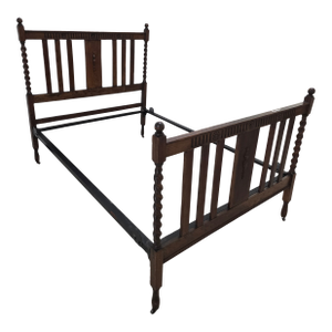 French Antique Full Size Bedframe, Barley Twist With Original Iron Castors and Rails